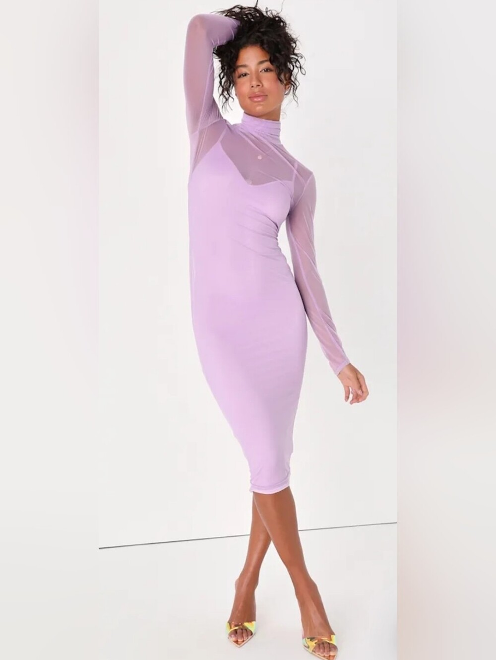 Lulus Lavender Mesh Midi Dress • Size Medium • NWT - Picture 2 of 5